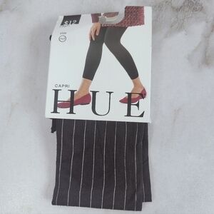 NWT Hue 2405 Black Pinstriped Footless Capri Tights Leggings, Sz M/L